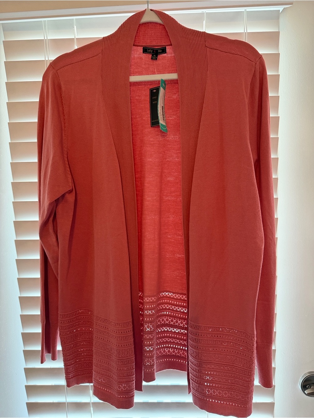 Lety & Me Open-Front Knit Cardigan in Coral XL NWT